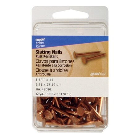 Common Nail, 1-1/4 In L, Copper Plated Finish, 5 PK